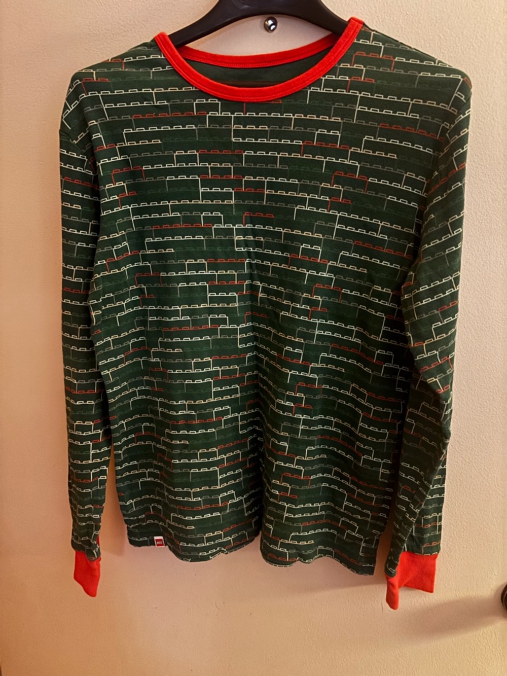 Boys Small Lego Green Long Sleeve Graphic Tee with Red Trim